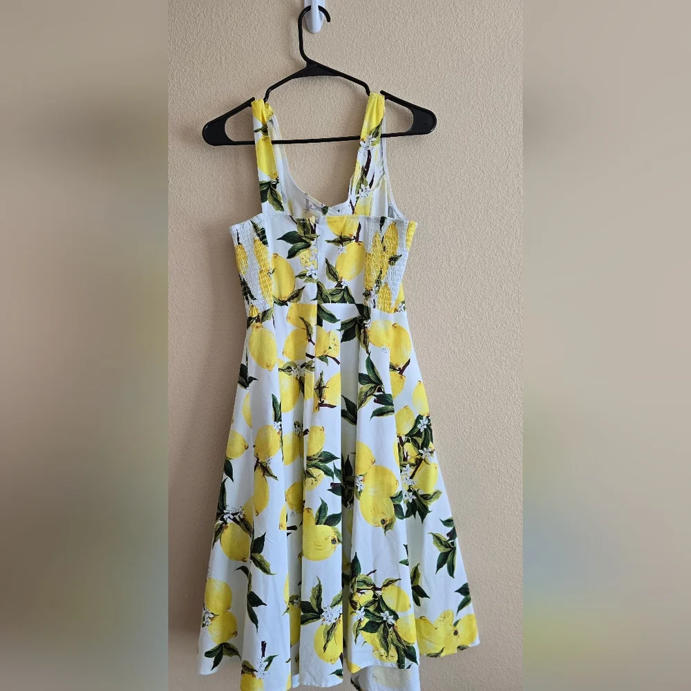 Belle Poque Retro Vintage Fit & Flare Lemon Print Dress Size L - Picture 8 of 12